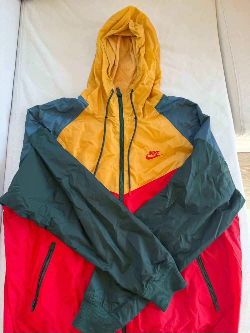 Nike Multicolor Colorblock Hooded Windbreaker Jacket - Yellow, Red, Navy, Green